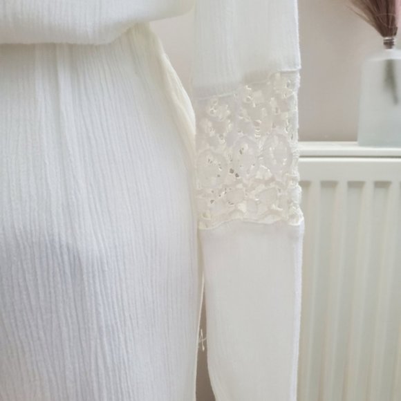 RESORT- White Long Sleeve Cotton Blend Beach Dress- Size 2 - Picture 9 of 12